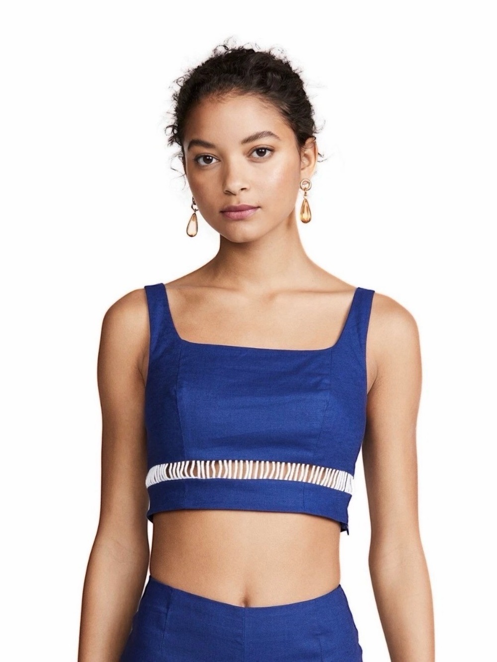 Staud SIZE 12 Mantis linen blend crop top in royal blue